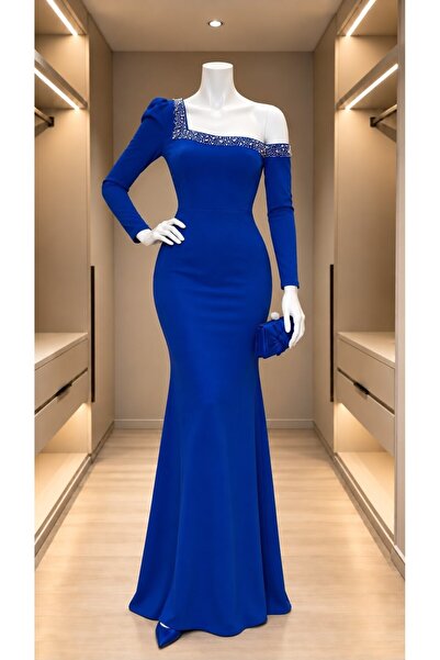 Modafeminen Rochie de seară lungă cu mâneci lungi, cu guler Madonna, cu umăr ...