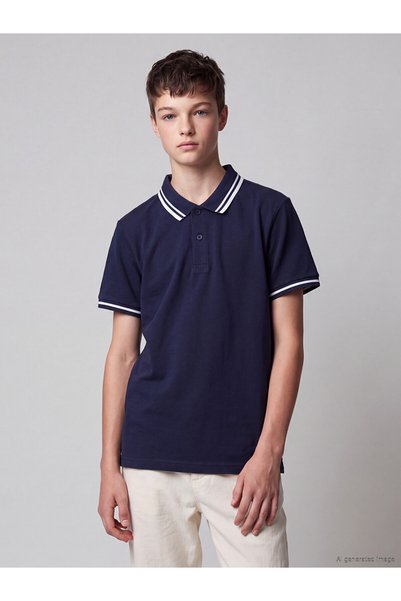 LC Waikiki Peak New Season Navy Blue Polo Collar Boys' T-Shirt