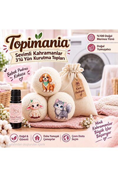 Topimania Yün Kurutma Topları 3 Adet Xxxl Çamaşır Yün Kurutma Topu 1 Adet 10 ...