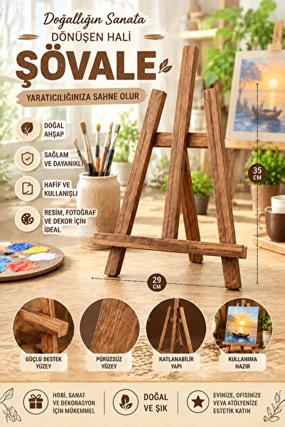 kutuTR Masaüstü Şövale, Ahşap, Mini Şövale, Üç Ayaklı, Resim Şövalesi, Ressam...