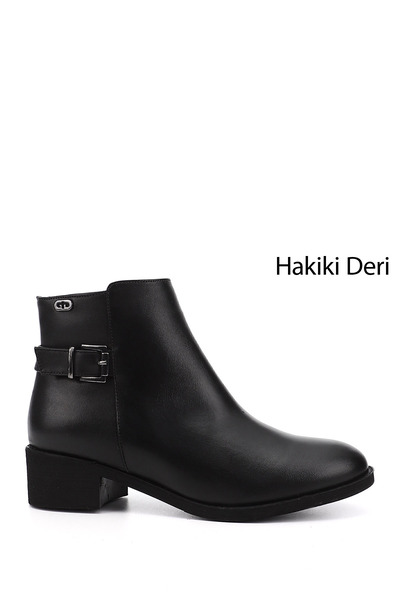 GÖNDERİ(R) Kadın Siyah Fermuarlı Kalın Topuklu Hakiki Deri Bot