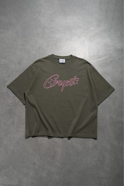Crupt Studio Pink Motion Khaki Boxy Crop Men's T-Shirt