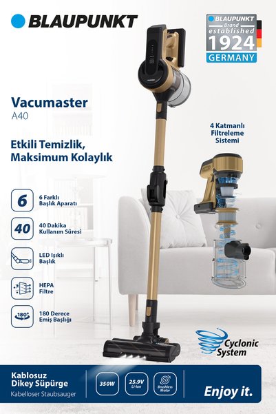 Blaupunkt Vacumaster A40 25.9 V Hepa Filtreli Yüksek Emiş Güçlü Şarjlı Dikey ...