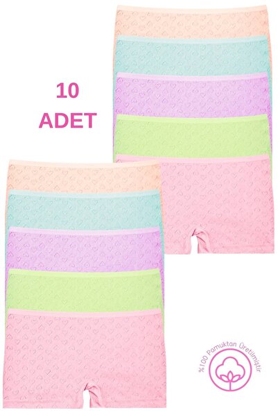 Newlilla 120 Heart Girls' Boxer 100% Cotton 10-Pack Shorts Package