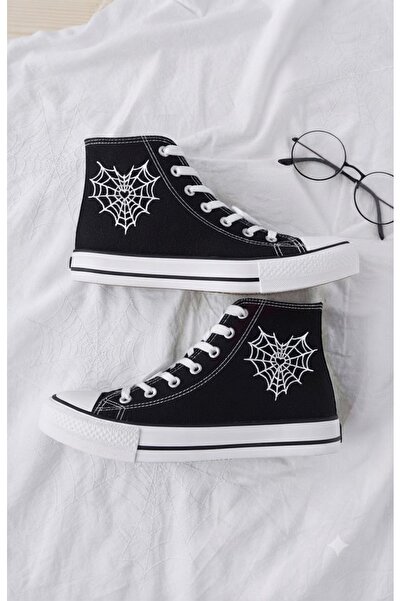 Lideral Heart Spider Web Baskılı Convers Unisex Boğazlı Bağcıklı Sneaker Günl...