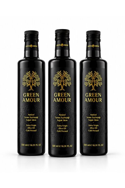 Green Amour 3 Adet 500ml Yeni Hasat Soğuk Sıkım 0,3 Asit Naturel Sızma Zeytin...