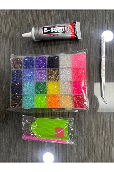 boncukcunuz 24’lü Bedazzle Taş Süsleme Seti Yapıştırıcı Kalem Cımbız ve Taş D...