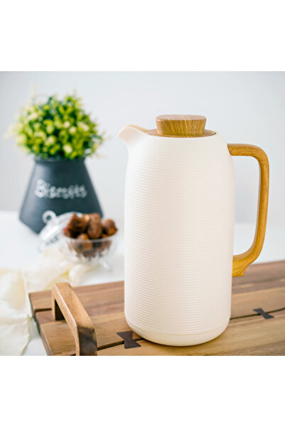 TOPİCAL Carmen Thermos 1 Liter Beige Wooden Handle