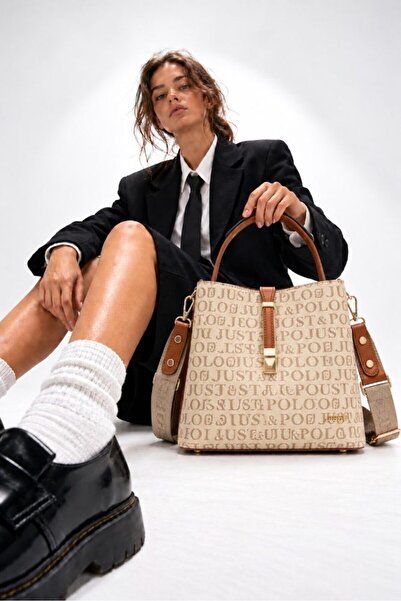 Just Polo Women's Hand and Shoulder Bag with Logo, Bucket Model, Double Strap...