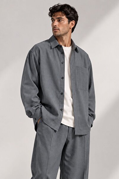RELAXL Erkek Tişört Üstü Oversize Gömlek Ceket S-12XL Koyu Gri