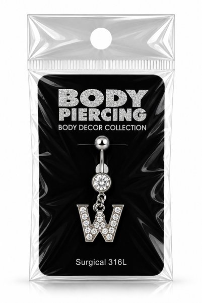 DRAGONTATTOO 316L Cerrahi Çelik Zirkon Taşlı W Harfli Göbek Piercing