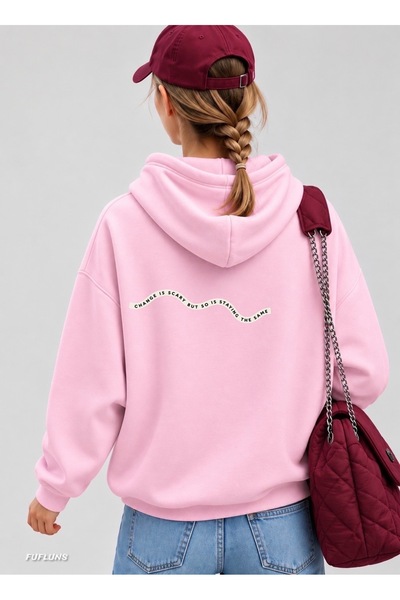 FUFLUNS Change Is Scary Back Printed Oversized Women's Hooded Sweatshirt
