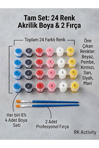 Akrilik Boya 24 Renk Boya Seti 4adet 6lı Boya 2adet Fırça