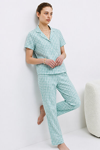 Norcia Sports V-Neck Closure Elastic Waist Water Green Pajama Set