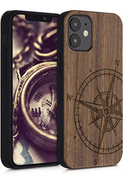 KWmobile Θήκη Ξύλινη Apple iPhone 12 mini Πυξίδα Πλοήγησης Καφέ