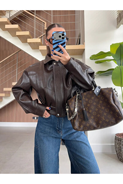 My Blog Brown Padded Leather Bomber Jacket - 1051