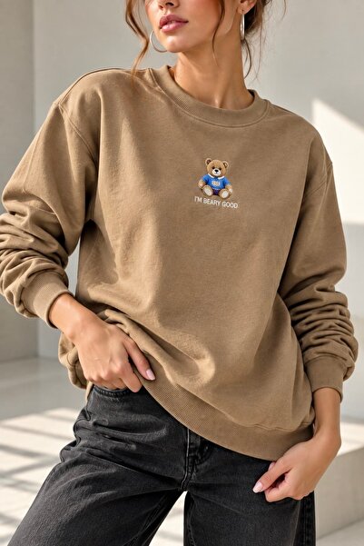 bb butik basic Γυναικείο φούτερ με κέντημα αρκουδάκι, βασικό με 2 κλωστές