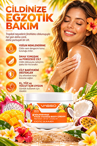 VASSO Skin Wave Besleyici Yoğun Nemlendirici El Yüz ve Vücut Kremi – Exotic Summer 250ml