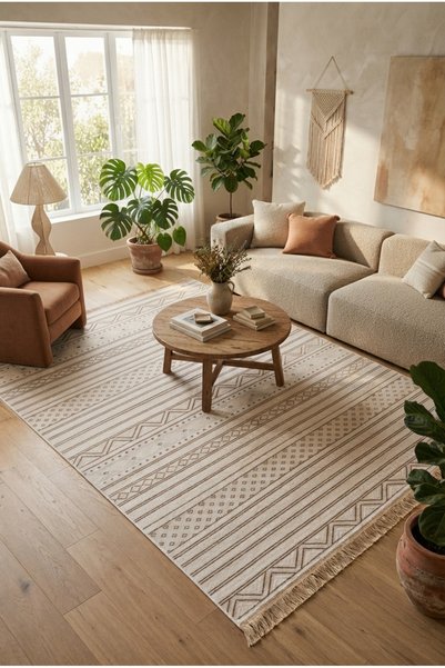Eco Concept Antiquus Serisi Sade Düz Modern Eskitme Bambu Polyester Pamuk Taban Salon Halısı Yatak Odası Halısı