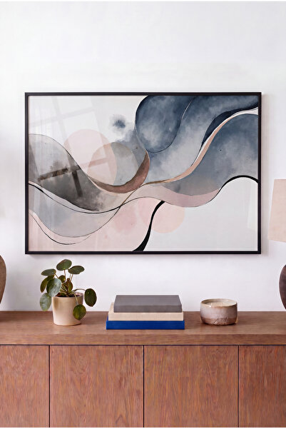 Zevahir Mobilya Dekorasyon Pastel Flow Horizontal Glass Board - Black Metal F...