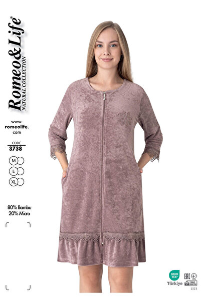 ROMEO LİFE Women's Bamboo Micro Fabric Zippered Stylish Velvet Dress / Mink 3738