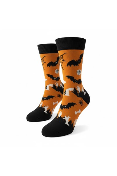 OEM Κάλτσες Χάλογουιν Πορτοκαλί με Νυχτερίδες & Φαντάσματα Νο 36-40 – 1 Ζευγάρι