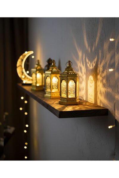 Generic فانوس رمضان ذهبي للزينة، ديكور إسلامي تقليدي لرمضان مع مقبض للتعليق