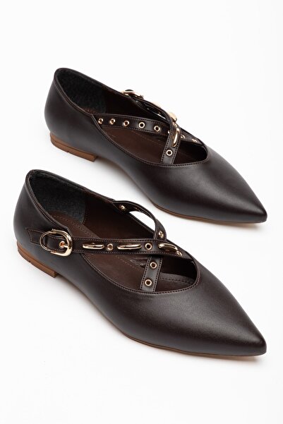 Dilimler Ayakkabı Large Size Women's Ballerinas Brown Double Strapped Hurdan ...