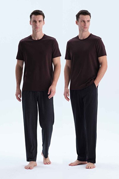 Dagi Black Double Cotton Modal Pants Set