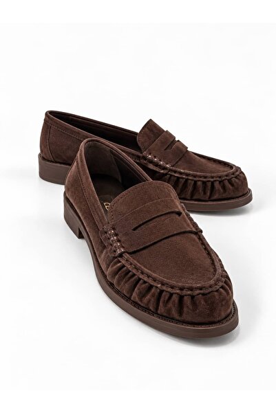 Lizy Shoes Pantofi mocasini din piele intoarsa maro pentru femei, cu detaliu ...