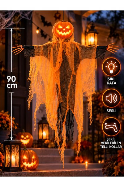 party mix Halloween Balkabağı Figür 90 cm Sesli Işıklı Asılabilir Cadılar Bayramı Korku Dekoru