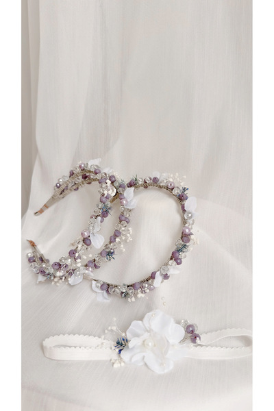 Tasarım Handmade Purple and Transparent Crystal Mother Baby Sister Crown Set ...
