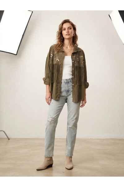 Sierra otantik Italian Production Women's Shirt / Jacket with Velvet Detail a...