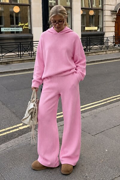 Madmext Pembe Kapüşonlu Kadın Triko Takım MG2892