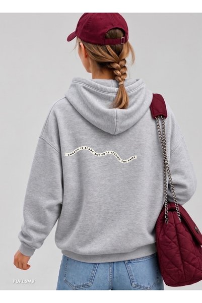 FUFLUNS Change Is Scary Back Printed Oversized Women's Hooded Sweatshirt