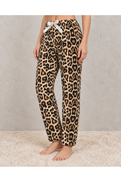 embody Pantaloni bufanti de damă Cocolino cu imprimeu leopard și fundă, pantaloni confortabili pentru casă.