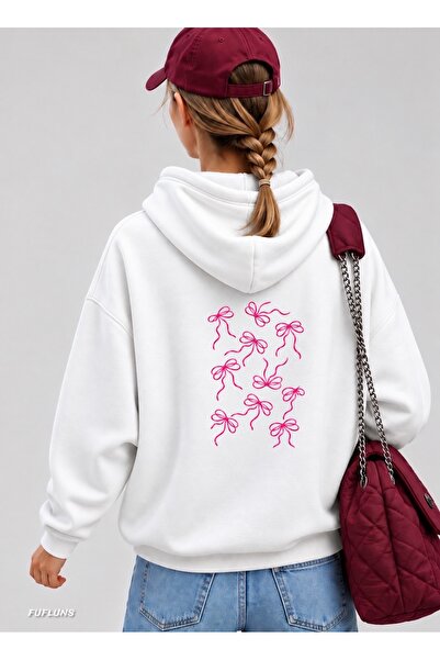 FUFLUNS Small Ribbons Back Printed Oversized Women's Hooded Sweatshirt