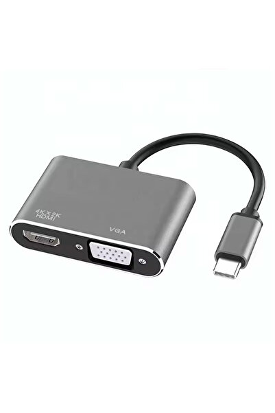 DETECH Προσαρμογέας DeTech, 2 σε 1 USB-C - HDMI+VGA, 4K, 30Hz, 3D, Γκρι - 17842