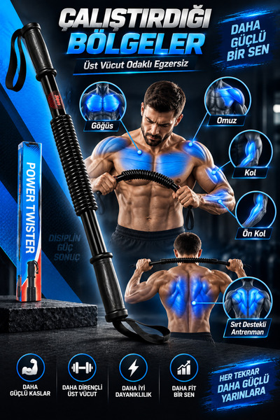 indirimsevinci Power Twister 20 KG Dirençli Bilek Göğüs Kol Kas Geliştirici Yay Üst Vücut Egzersiz Spor Aleti