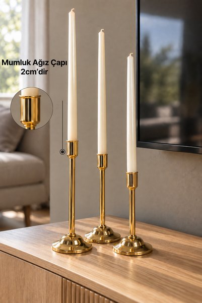 mba decor metal bending art Aurea Model 3’lü Şamdan Dekoratif Mumluk Seti Ev Dekorasyon Gold 20-23-27 cm