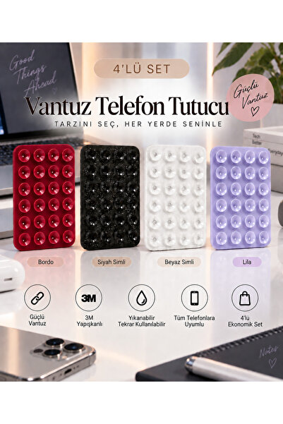Simli/Düz Vakumlu Vantuzlu Telefon Tutucu – Silikon Telefon Arkası Yapışkanlı Ayna Selfie Video Çekim Aparatı