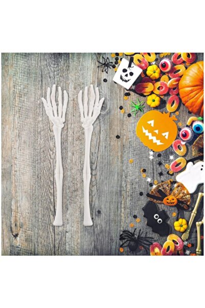 OEM Set de 2 mâini de schelet, decorațiune de Halloween, material plastic, dimensiuni 33 cm x 6 cm, culoare albă, AdCos