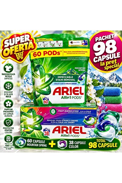 Ariel Pachet All in 1 PODS, 60 κάψουλες Mountain Spring + 38 κάψουλες Color, ...