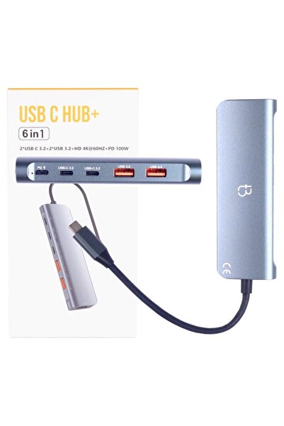 Tradebit Stație de andocare 6 în 1, HDMI 4K@60Hz, 2x USB-C, 2x USB, Power Del...