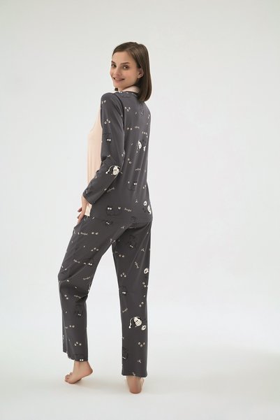Sevim 17067 SET DE PIJAMALE DE DAMĂ CU IMPRIMEU ȘI NASTURI