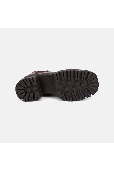 Desa Women's Bitter Brown Rubber Detailed Zippered Heeled Leather Boots