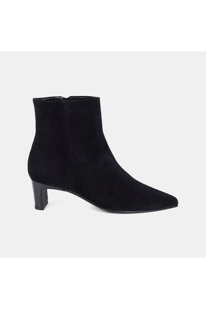 Desa Women's Black Zippered Pointed Toe Heeled Suede Boots