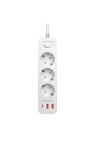 Earldom Πολύπριζο ES-SC13 3 πρίζες CEE 7/3 2 x USB 1 x USB-C 2μ. Λευκό - 40377
