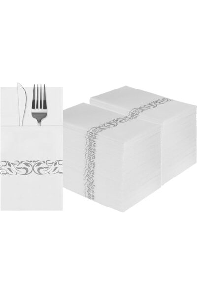 GENERAL Disposble Cloth Like Napkins Built-in Flatware Pocket,Linen Feel Whit...