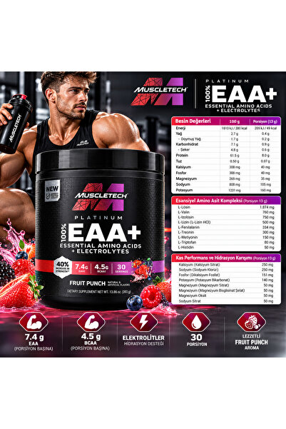 MUSCLETECH Platinum 100% EAA+ Essential Amino Acids + Electrol 393 g